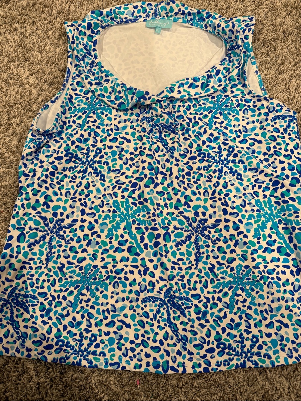 Sleeveless Women's Tropical Animal Print Top in Blue & Teal